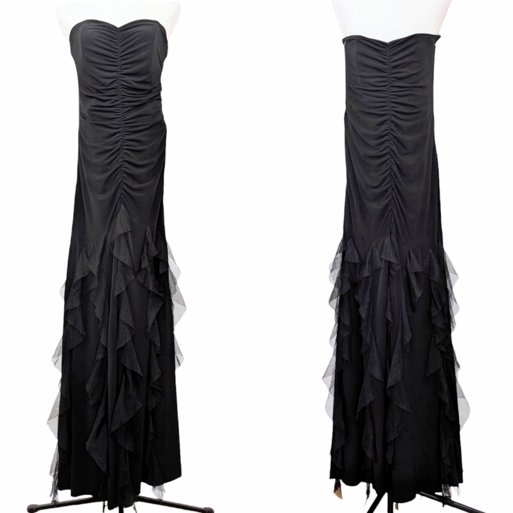 Jessica McClintock Maxi Dress Strapless Ruffled Vintage Witchy Wimsigoth Y2K M